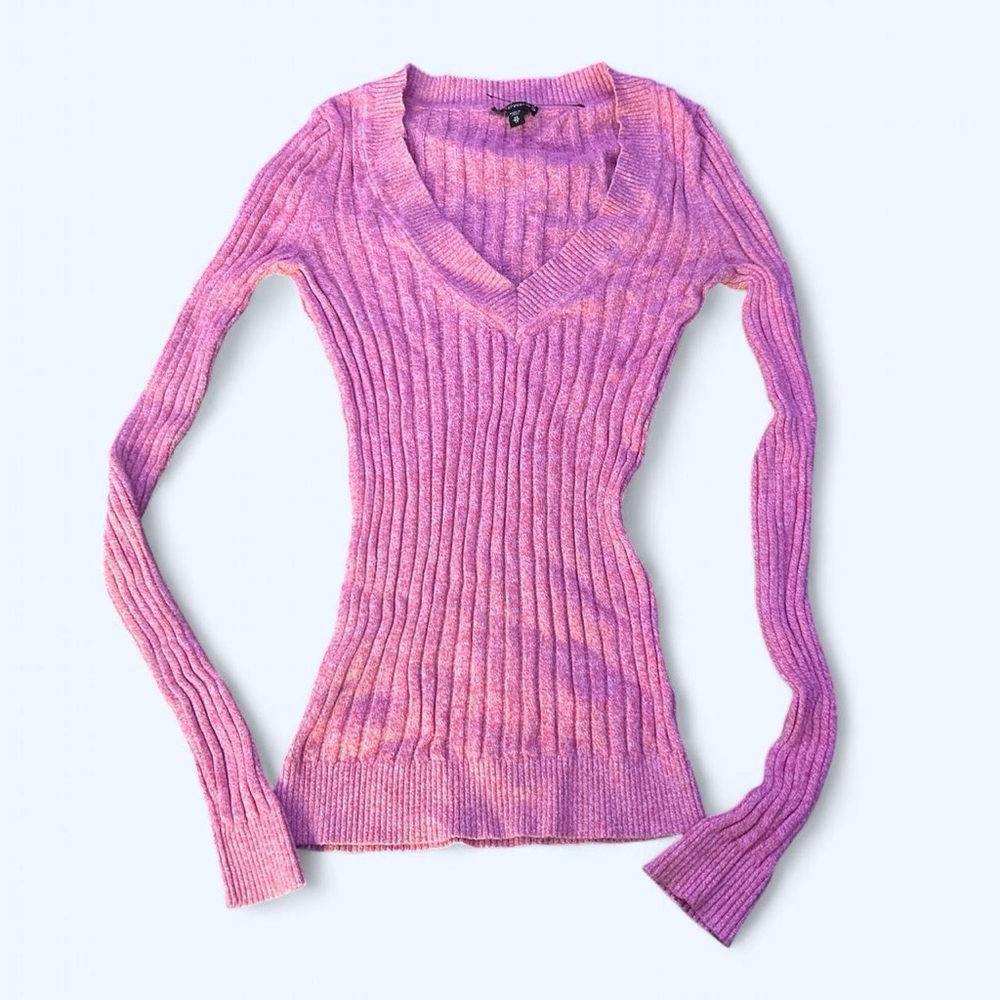 Express Pink Fitted Knit V-Neck Top